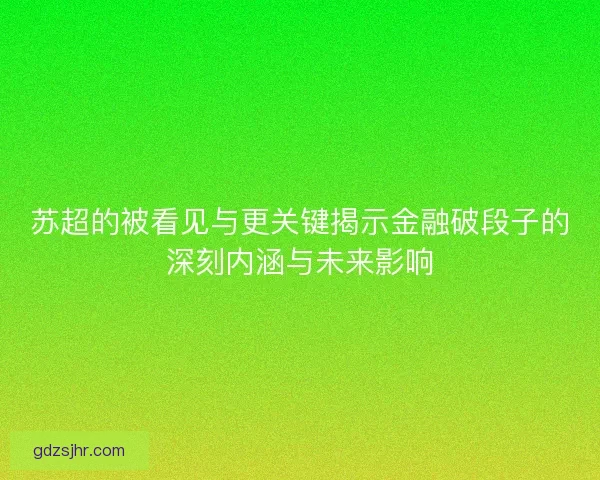 苏超的被看见与更关键揭示金融破段子的深刻内涵与未来影响 苏超的被看见与更关键揭示金融破段子的深刻内涵与未来影响