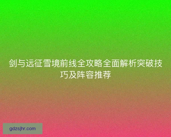 剑与远征雪境前线全攻略全面解析突破技巧及阵容推荐