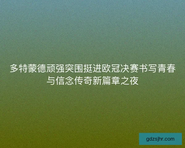 多特蒙德顽强突围挺进欧冠决赛书写青春与信念传奇新篇章之夜